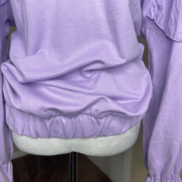 Zara Women's Spring Summer Lavender Ruffle Zip Up Long Balloon Sleeve Hoodie S - Picture 5 of 12